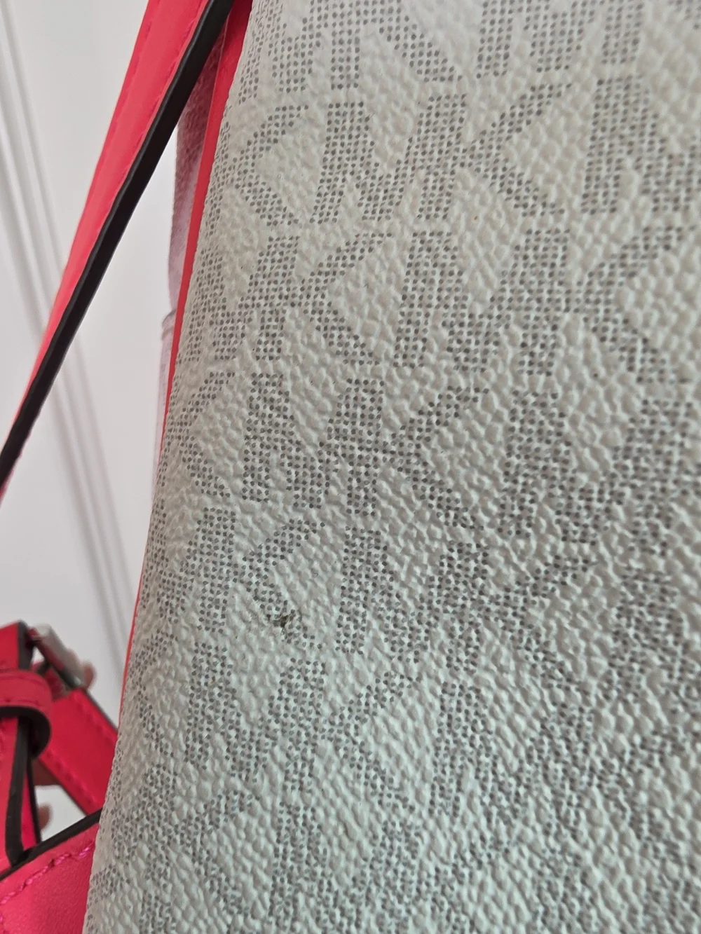 Michael Kors Signature Abbey Backpack in White with Hot Pink Accents